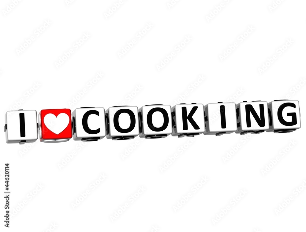 3D I Love Cooking Button Click Here Block Text
