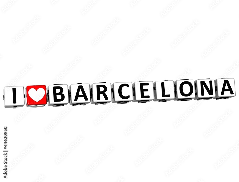 3D I Love Barcelona Button Click Here Block Text