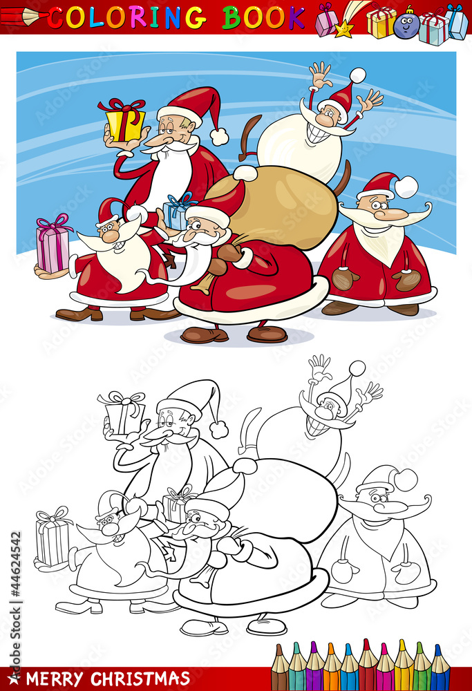 Cartoon Santa Claus Group for Coloring