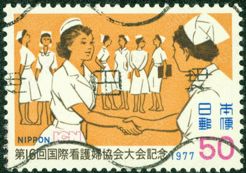 stamp printed by Japan, shows Nurse