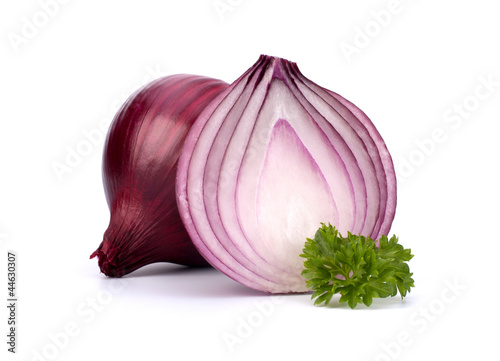 Red onion and fresh parsley isolated on white background