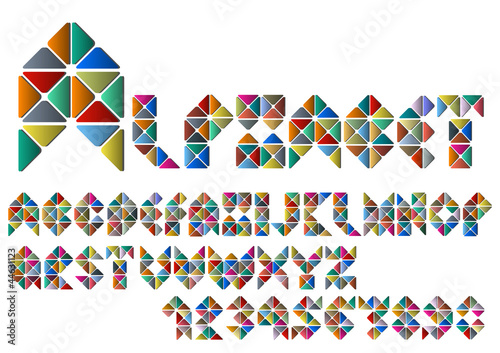 Alphabet letters and numbers from colorful mosaic