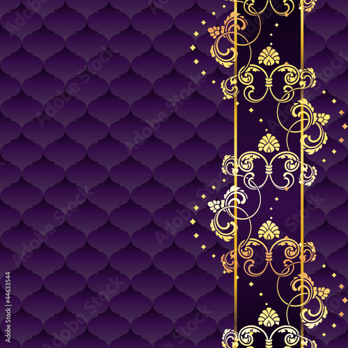 Elegant purple Rococo background with gold margin