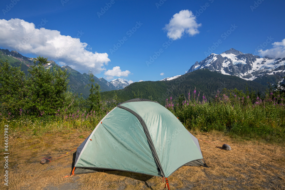 Tent in mountains