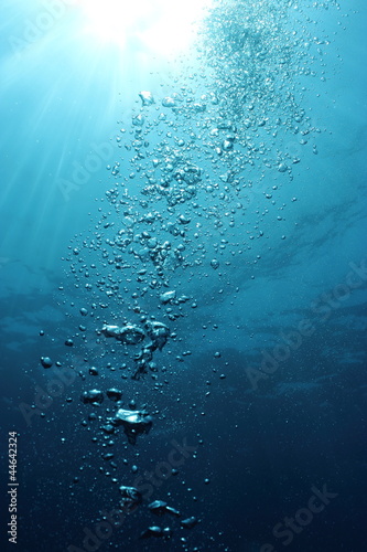 Fotografia Bubbles undersea and sun rays
