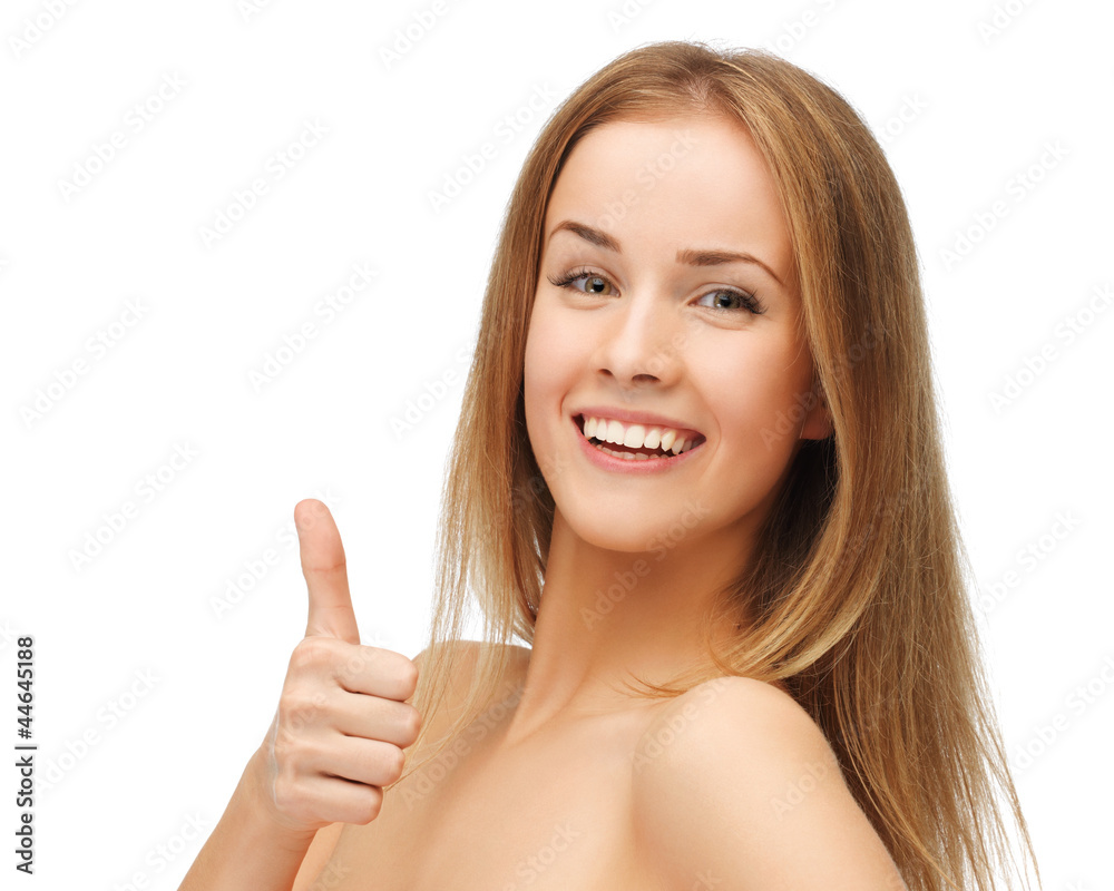 beautiful woman showing thumbs up beautiful woman showing thumbs up