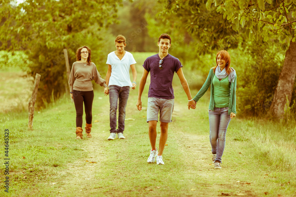 Fototapeta premium Group of Teenagers Walking Holding Hands