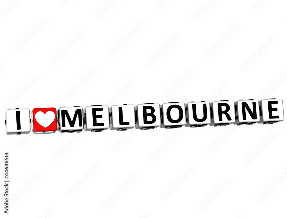 3D I Love Melbourne Button Click Here Block Text