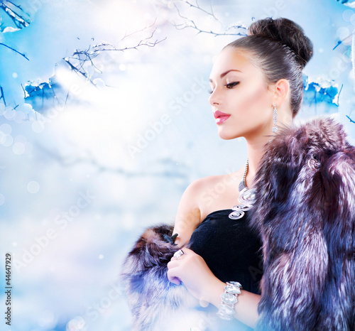 Winter Woman in Luxury Fur Coat Stock Photo | Adobe Stock