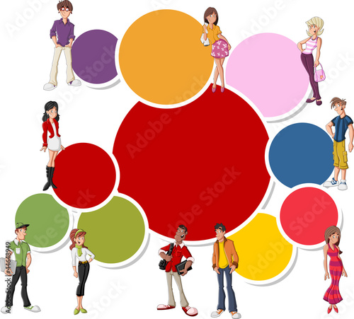Colorful template for brochure with cool cartoon young people
