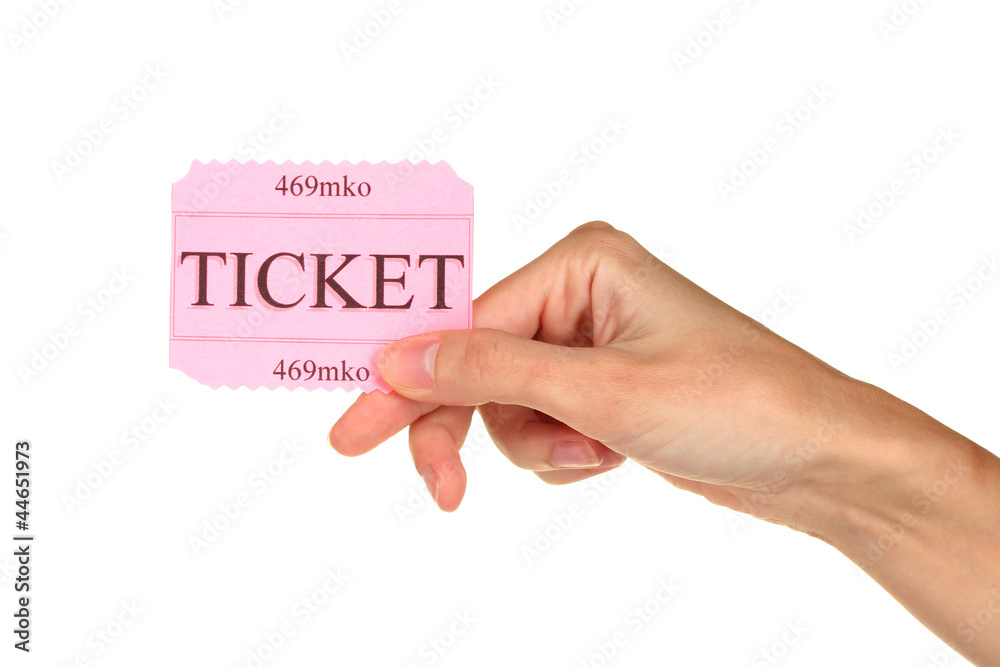Woman's hand holding a colorful ticket Woman's hand holding a colorful ticket