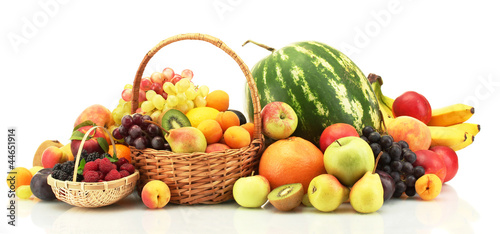 Fototapeta Naklejka Na Ścianę i Meble -  Assortment of exotic fruits and berries in baskets isolated