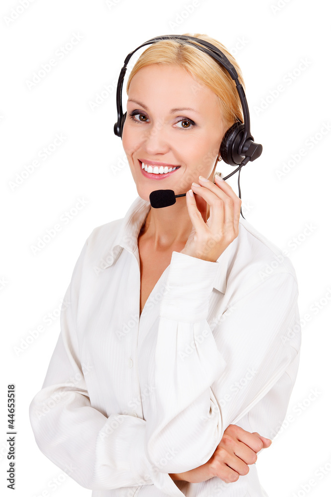 call center operator against white background. call center operator against white background.