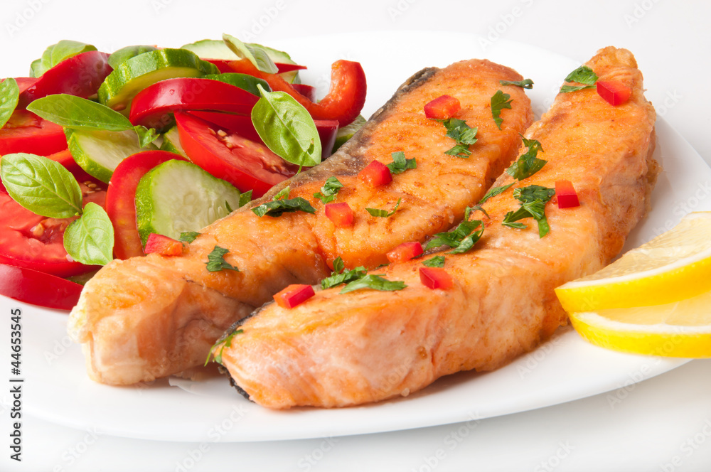Fish dish - grilled salmon with vegetables 