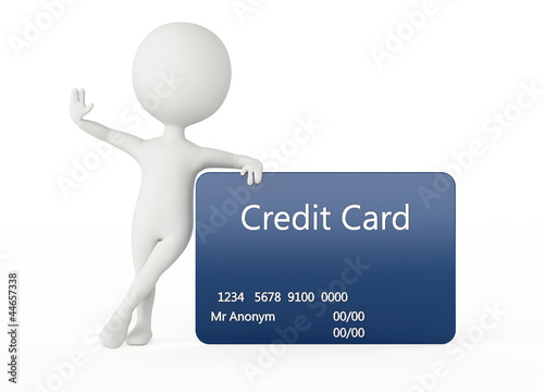3d humanoid character with a credit card