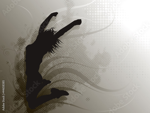 Jumping Girl on grey background