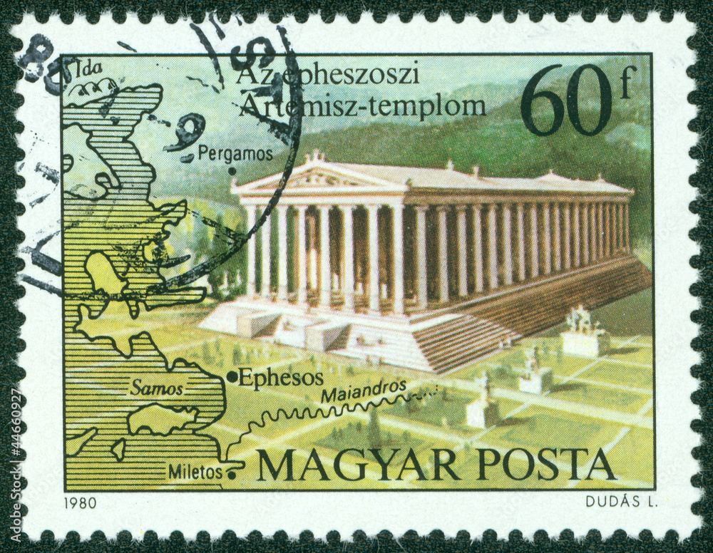 stamp printed in the Hungary shows Temple of Artemis, Ephesus