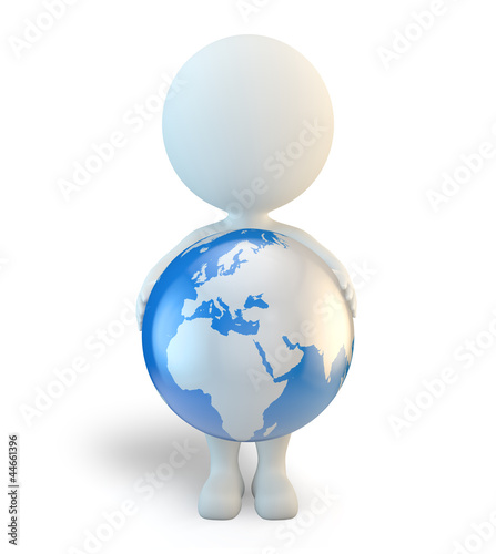 3d small people hugging the globe