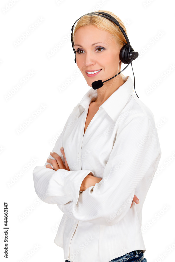 call center operator against white background. call center operator against white background.