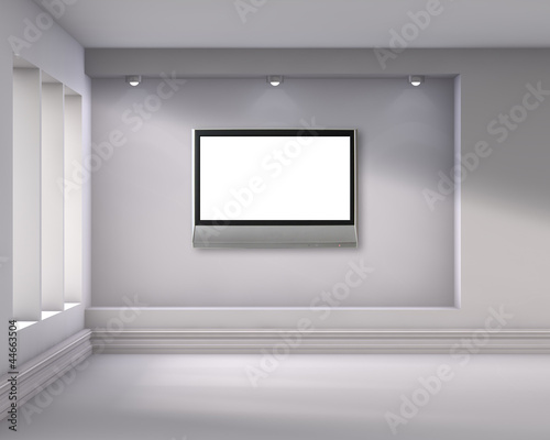 3d empty niche with spotlights and lcd tv for exhibit