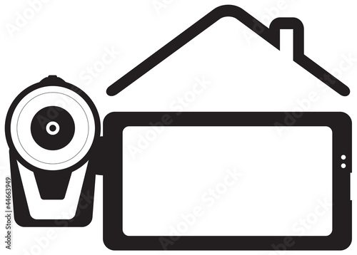 symbol home video - videocamera and house with space for text