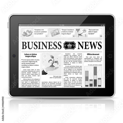 Concept - Digital News. Tablet PC with Business News on Screen