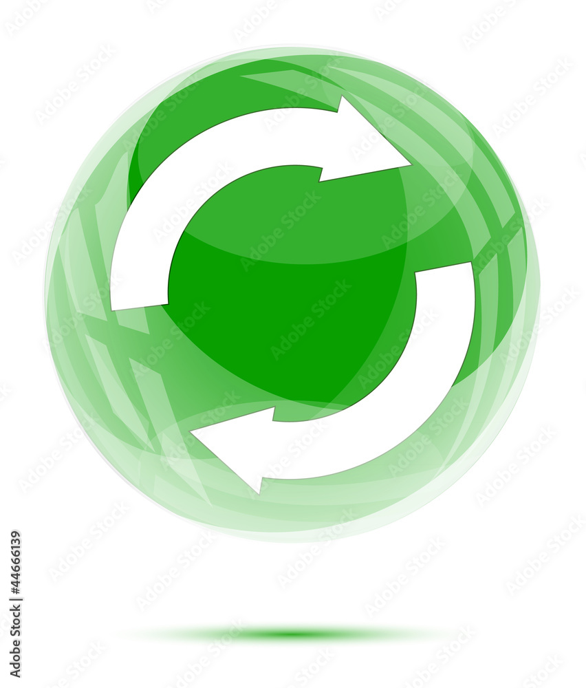 White circle recycle sign in the green glass