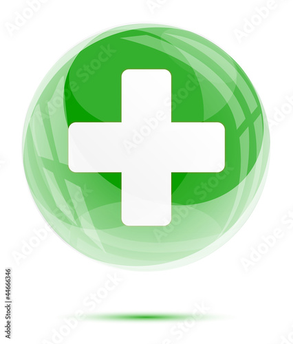 White medical sign in the green glass sphere