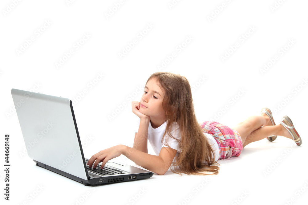 beautiful girl with laptop isolated on white beautiful girl with laptop isolated on white