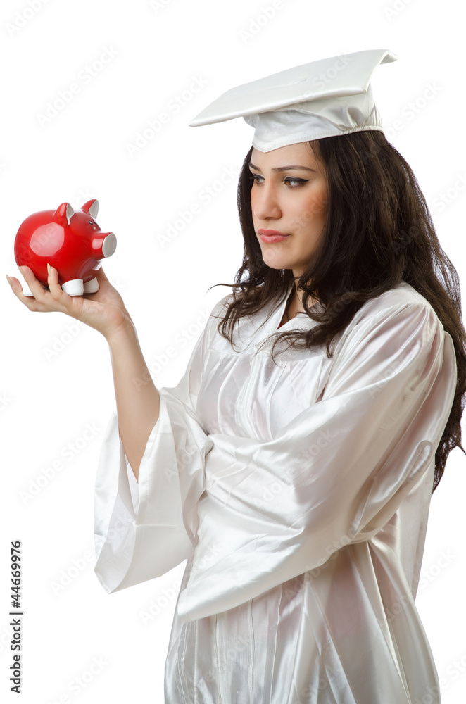 Expensive education concept with student and piggy bank Expensive education concept with student and piggy bank