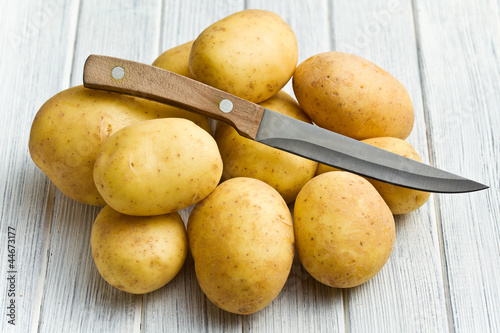 raw potatoes with knife