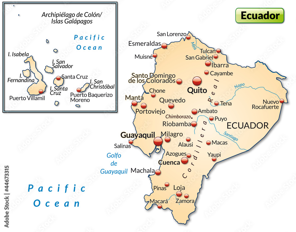 Landkarte von Ecuador mit Orten
