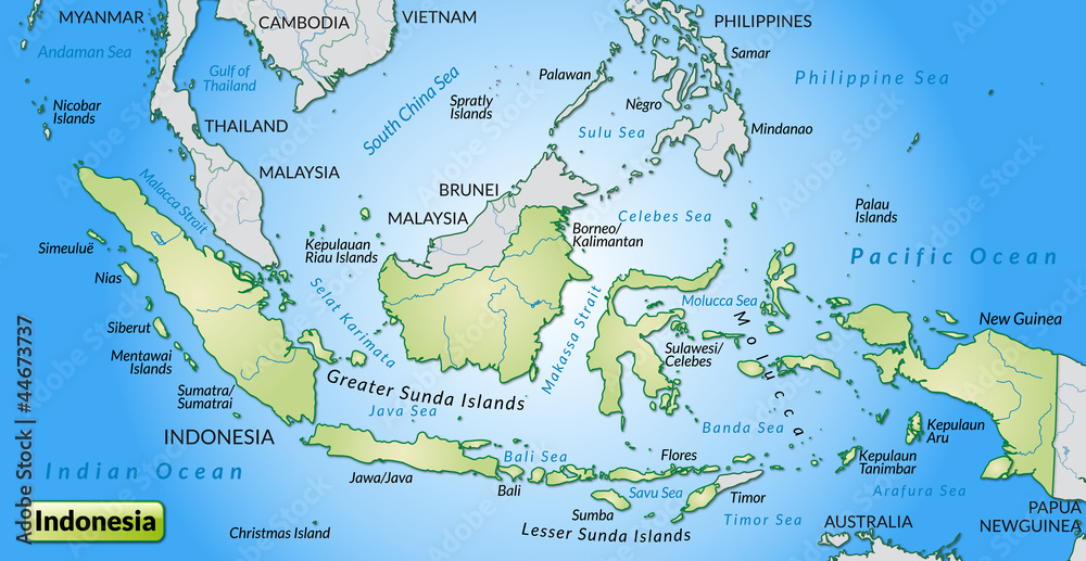 Landkarte von Indonesien und Umland Landkarte von Indonesien und Umland