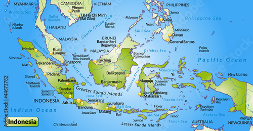 Landkarte von Indonesien mit Hauptstädten und Nachbarländern photo