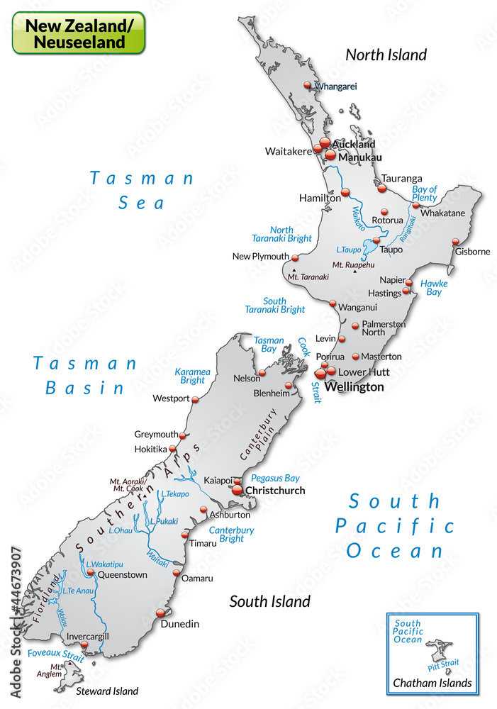 Neuseeland als Übersichtskarte