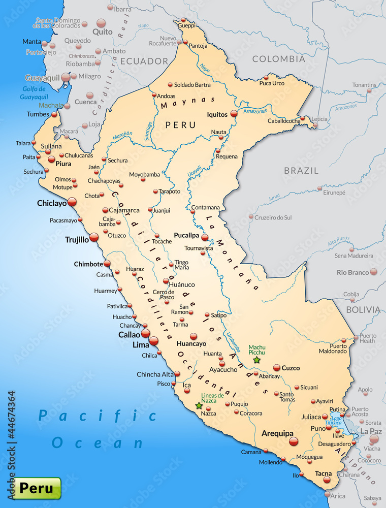 Umlandkarte von Peru und Nachbarländern als Übersicht