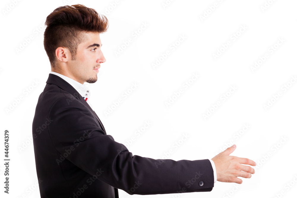Portrait of a handsome young business ready to greeting, isolate Portrait of a handsome young business ready to greeting, isolate