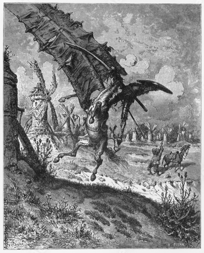 Don Quijote battling with a windmill