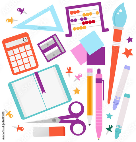 School accessories set isolated on white