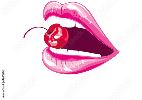 Sensual lips with a cherry