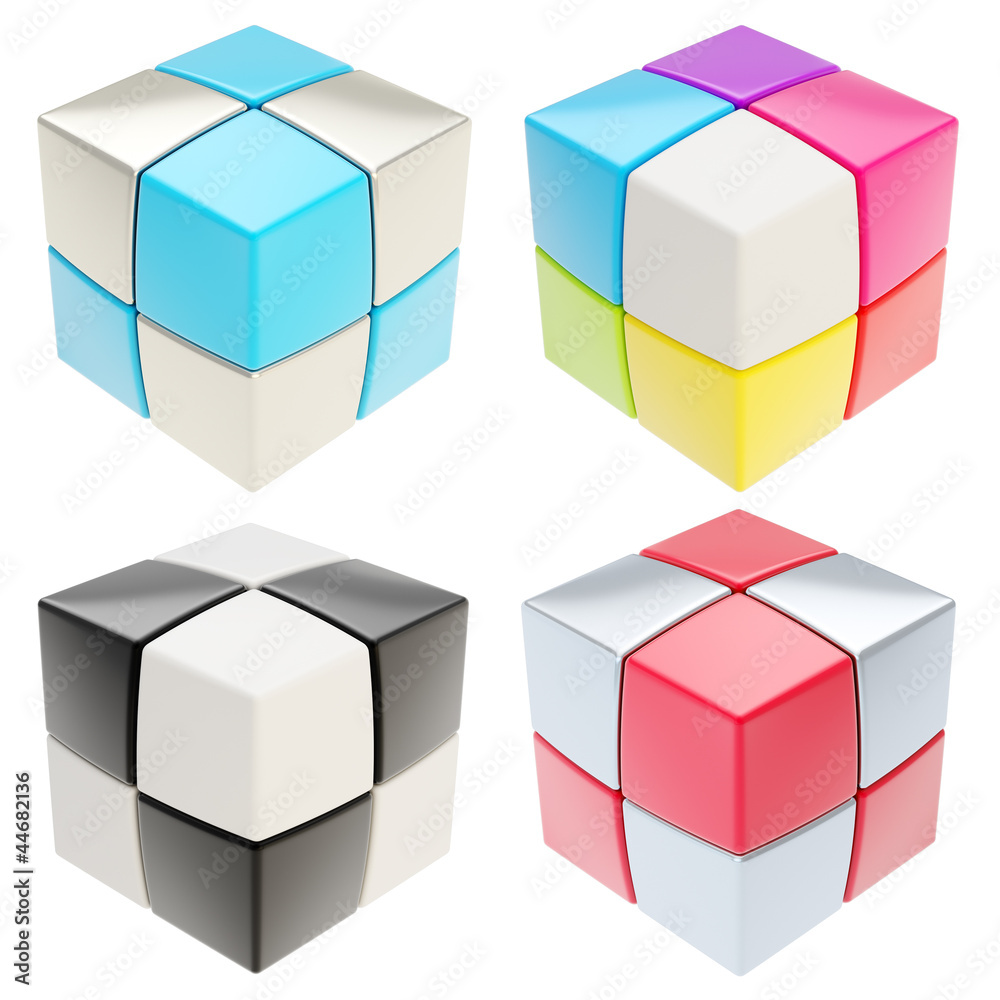 Obraz premium Cube made of colorful cubes isolated, set of four