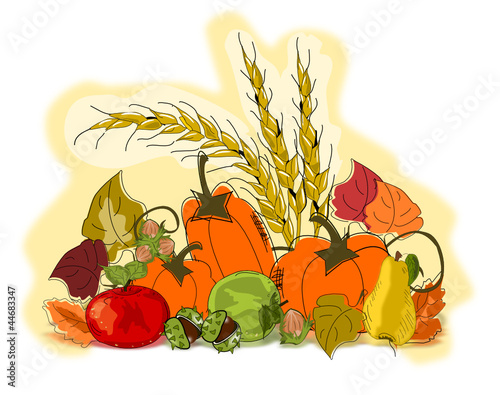Herbst, Autumn Illustration mit Getreide