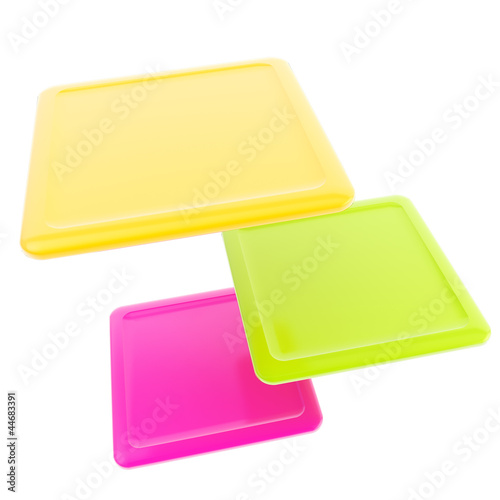 Background of glossy green, yellow and magenta plates
