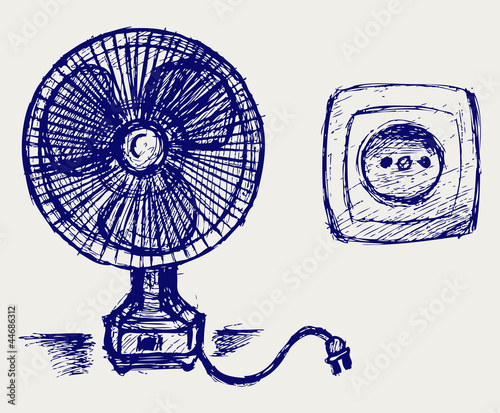 Electric fan and socket. Doodle style