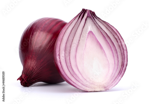 Sliced red onion on white