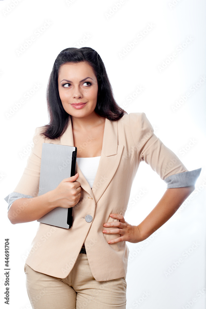 Fototapeta premium beautiful woman holding laptop