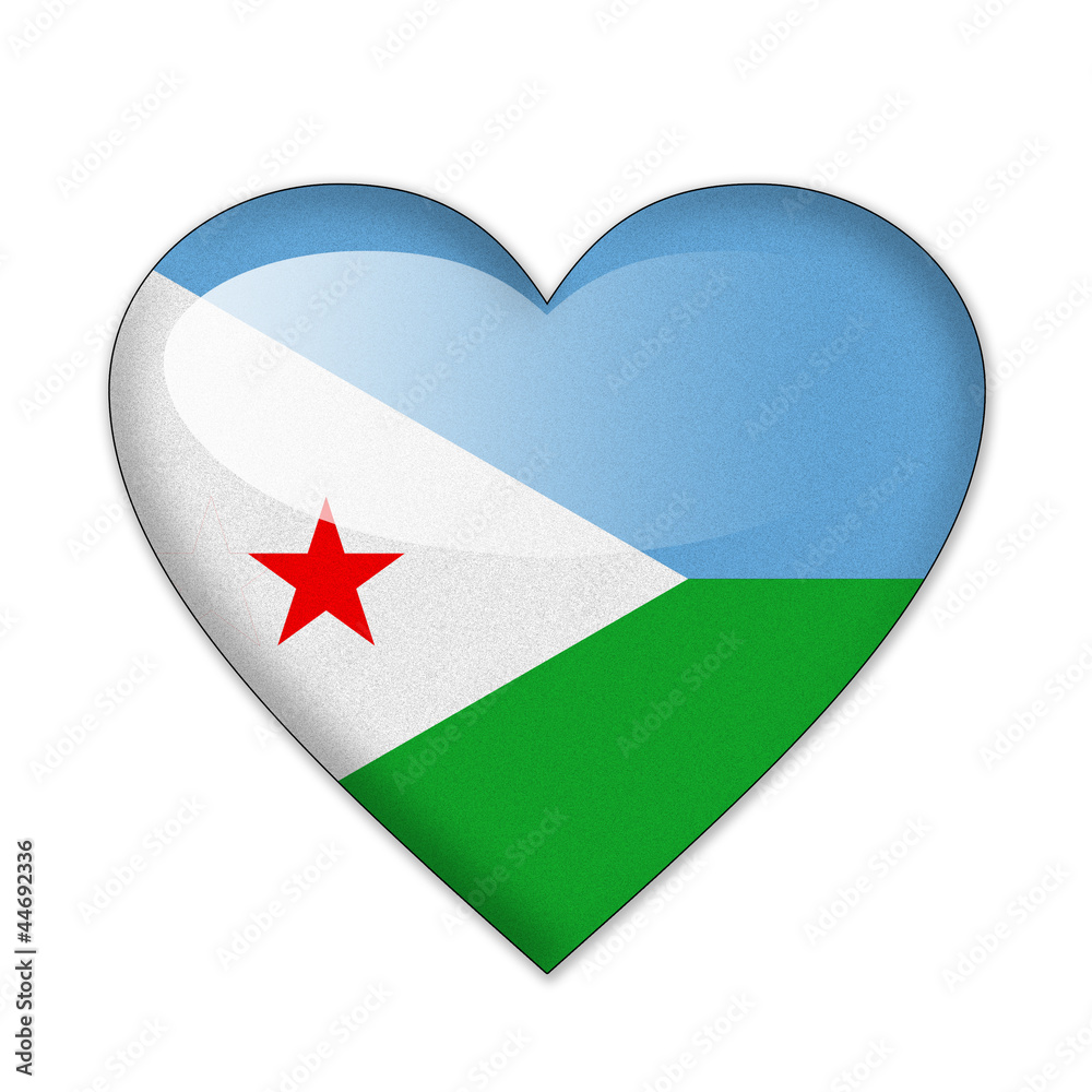 Djibouti flag in heart shape isolated on white background Djibouti flag in heart shape isolated on white background