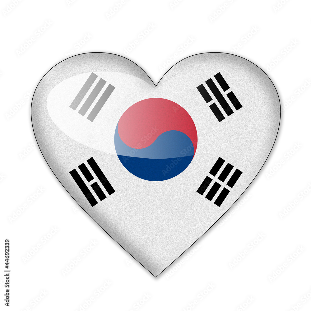 South Korea flag in heart shape isolated on white background South Korea flag in heart shape isolated on white background