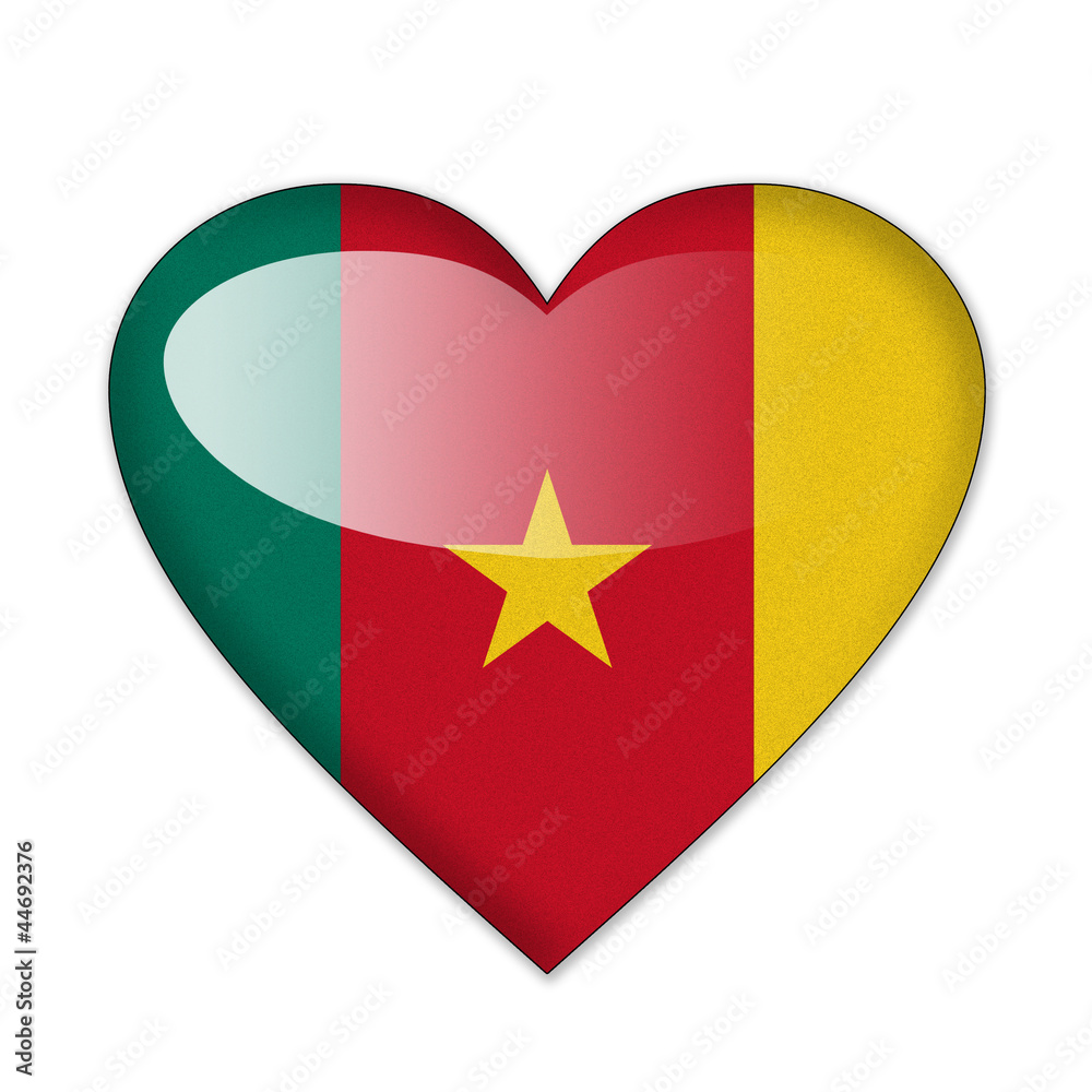 Cameroon flag in heart shape isolated on white background Cameroon flag in heart shape isolated on white background