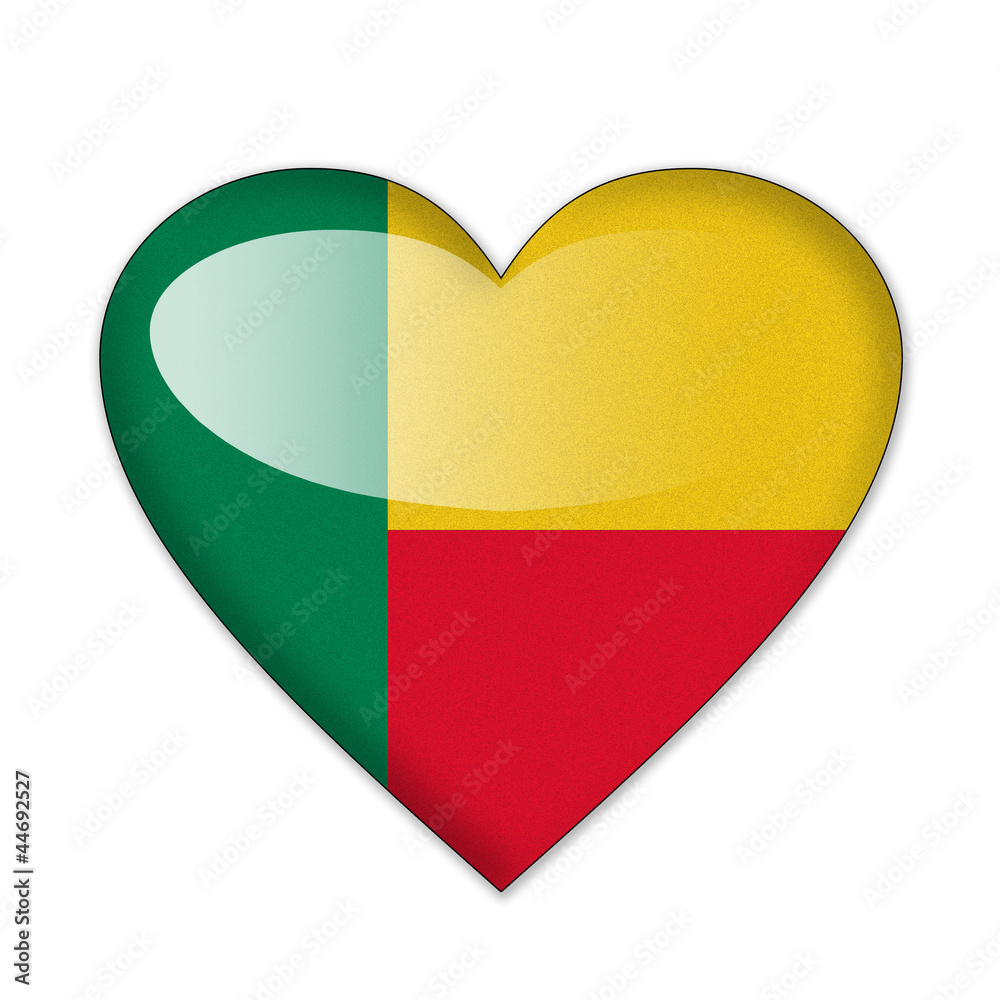 Benin flag in heart shape isolated on white background Benin flag in heart shape isolated on white background